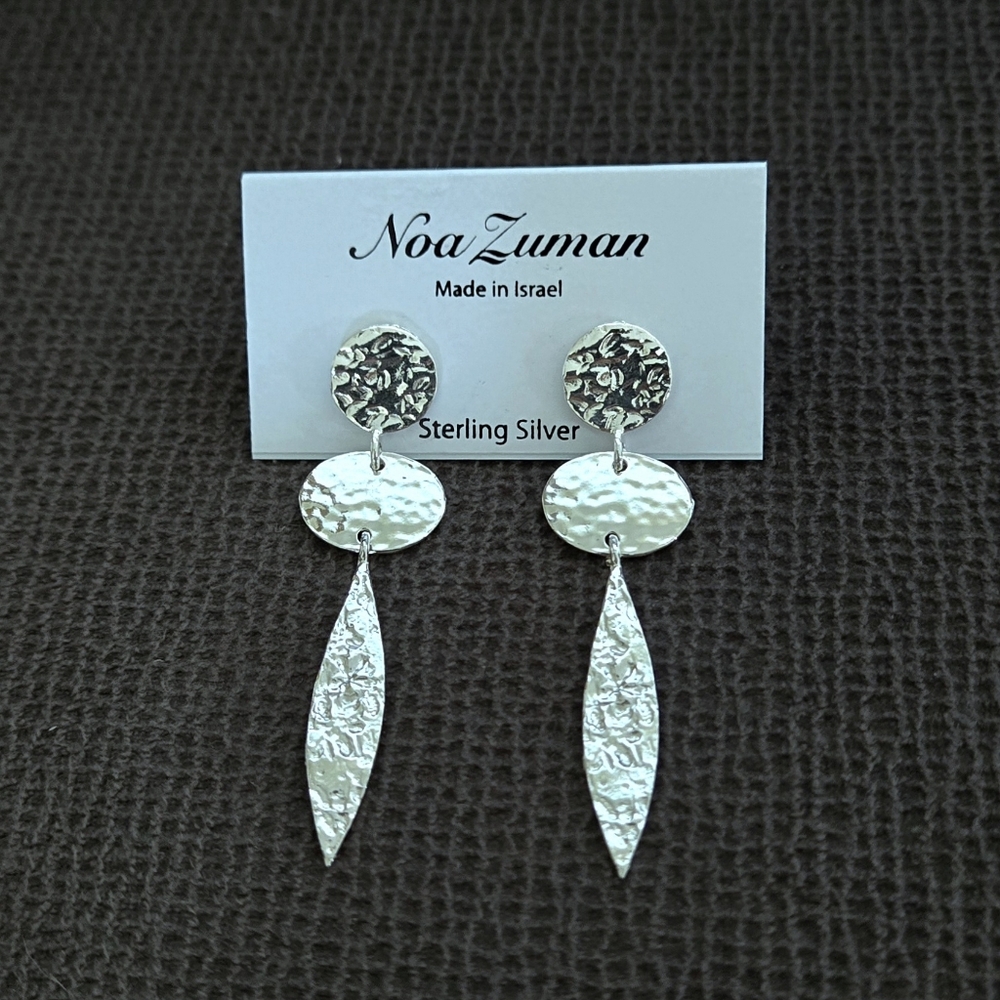 Noa Zuman Silver🤍 Hammered🔨 Geometric📐 Dangle Earrings - Picture 15 of 15